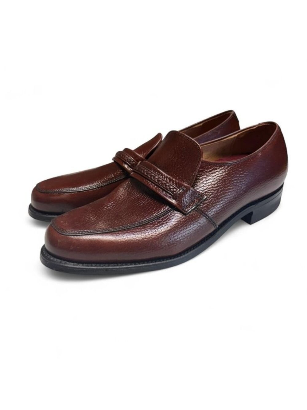 Vintage 90's Leather Classics Braided Brown Leather Loafers Men's 9.5 Preppy USA